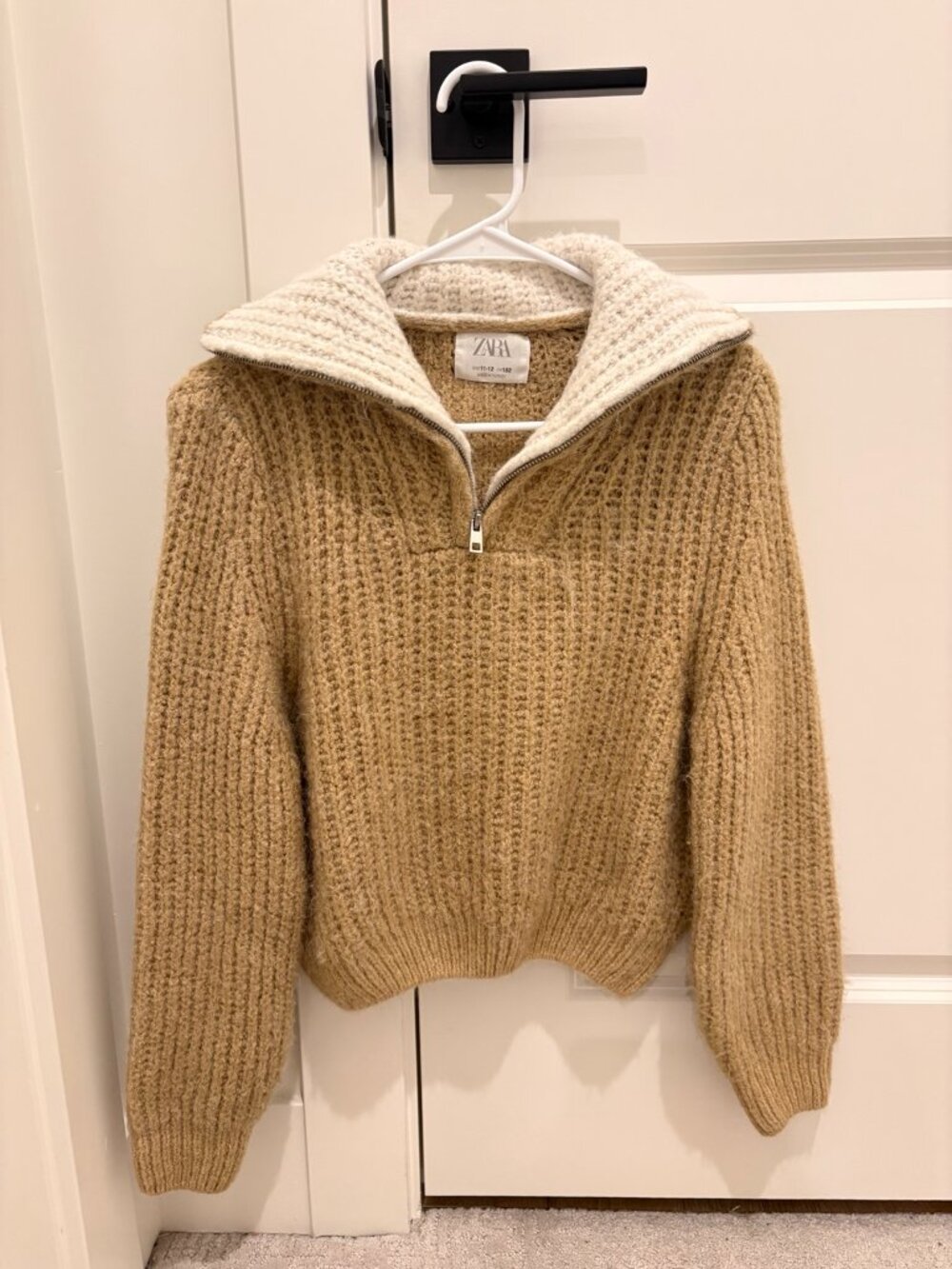 Zara Girls Cozy Half Zip Knit Sweater Beige Cream Size 11/12